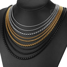Carregar imagem no visualizador da galeria, 2mm 3mm 5mm Black Round Box Link Chain Necklace For Men Boy Stainless Steel Chain Necklace Wholesale Dropshipping Jewelry KNM118