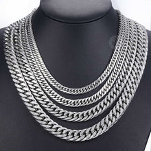 Load image into Gallery viewer, 7-15mm Men&#39;s Stainless Steel Necklace Silver Color Curb Cuban Link Chain Necklace Male Collar Fashion Jewelry 18-36&quot; KNM33