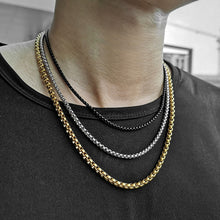 Charger l&#39;image dans la galerie, 2mm 3mm 5mm Black Round Box Link Chain Necklace For Men Boy Stainless Steel Chain Necklace Wholesale Dropshipping Jewelry KNM118