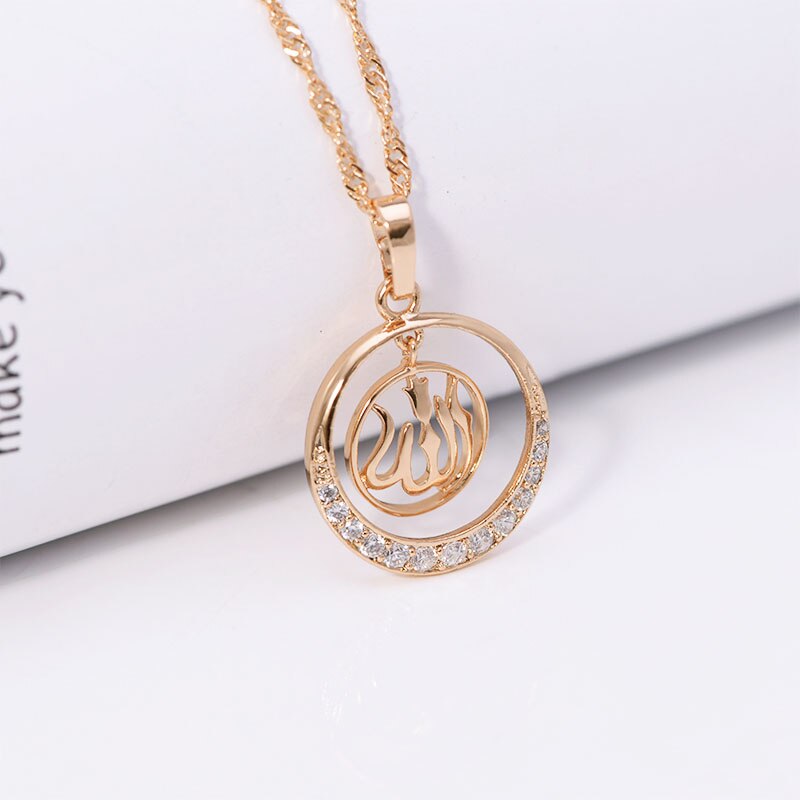MxGxFam Gold color 18 K Islamic Allah Pendant Necklace Jewelry with 45cm Matching Chain.