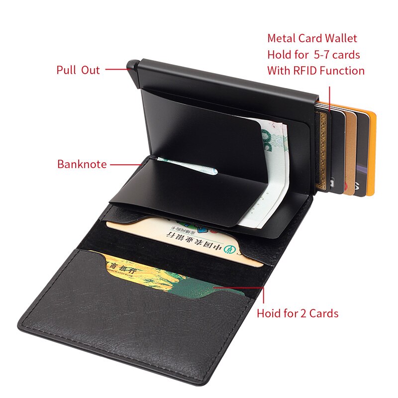 2020 RFID wallet Crazy Horse PU Leather Aluminium Box automatically pops up credit card holder Men And Women Metal Fashion Card
