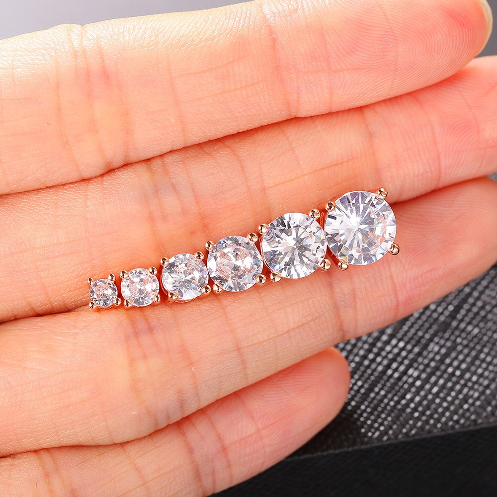 Korean Fashion Stud Earrings Classic Round 4 Prongs Piercing Earings for Girls CZ Crystal Jewelry for Women 2023 Trend E371
