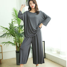 Carregar imagem no visualizador da galeria, PLUS size home suits women autumn new loose long-sleeved pajamas two-piece set nine-point wide leg pants pijama sleepwear femme