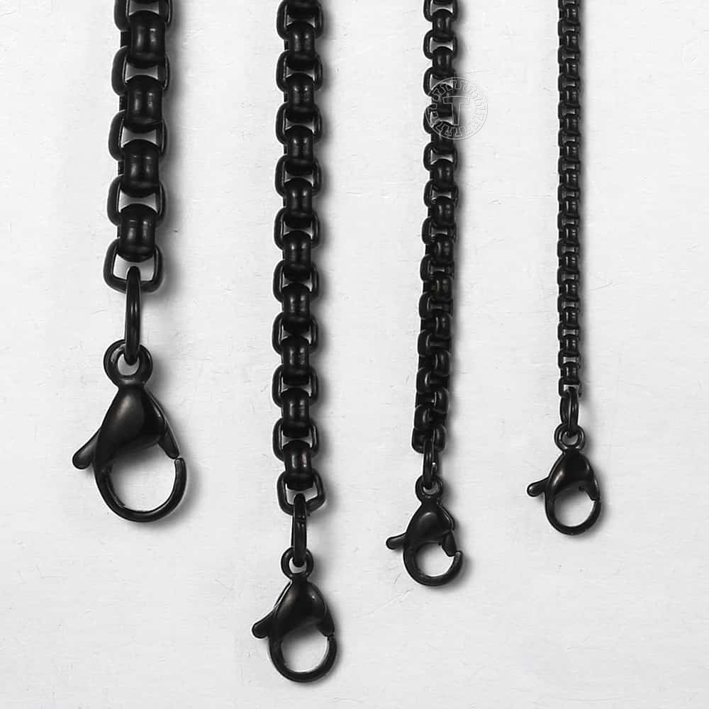 2mm 3mm 5mm Black Round Box Link Chain Necklace For Men Boy Stainless Steel Chain Necklace Wholesale Dropshipping Jewelry KNM118
