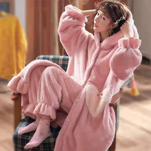 Laden Sie das Bild in den Galerie-Viewer, Winter Flannel Pajamas Set For Women Animal Thick Warm Sleepwear Hooded Nightgown With Pants Loose Pyjamas Suit Homewear Clothes