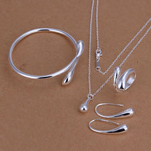 Carregar imagem no visualizador da galeria, Hot Silver Plated Jewelry Set,Cheap Bridal Party Sets,Fashion Waterdrop Necklace Bangle Earrings Rings for women Four-pieces set