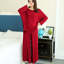 Laden Sie das Bild in den Galerie-Viewer, PLUS size home suits women autumn new loose long-sleeved pajamas two-piece set nine-point wide leg pants pijama sleepwear femme