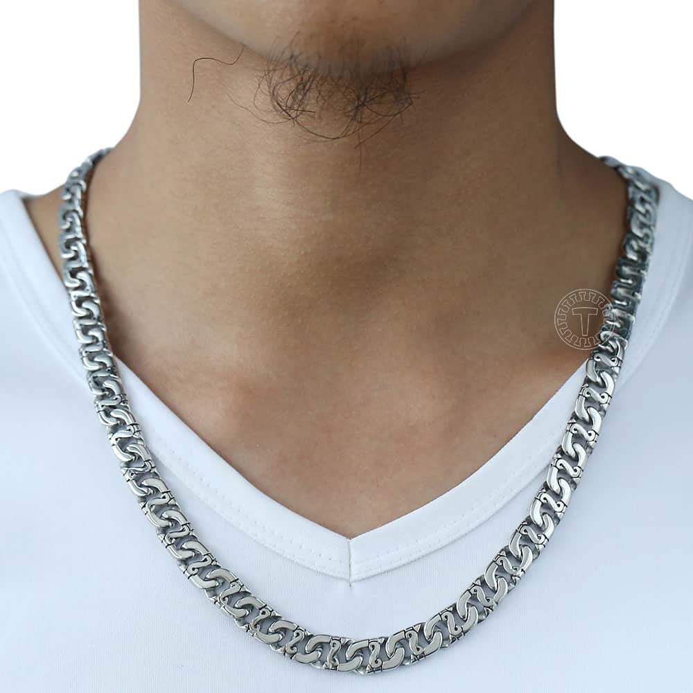 Men's Necklace 316L Stainless Steel Chain 9.5mm Heavy Marina Biker Silver Color Fashion Jewelry Dropshipping 18-36inch HN01