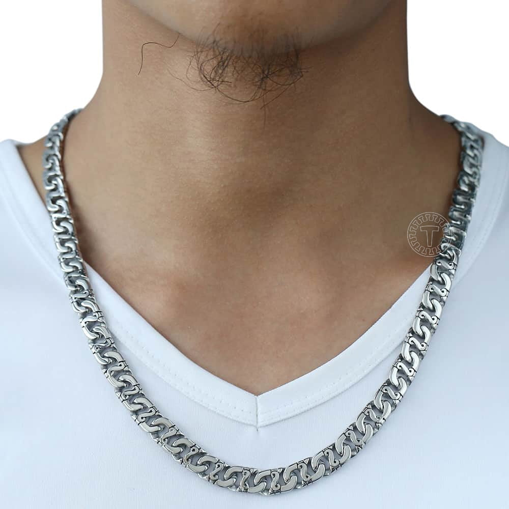 Davieslee Mens Necklace 316L Stainless Steel Biker Chain Necklaces for Men Silver Color Punk Jewelry 9.5mm 18-36inch LHN01