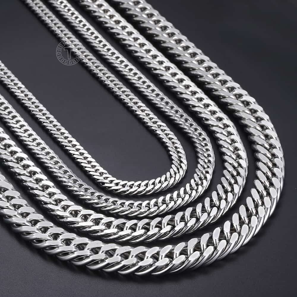 7-15mm Men's Stainless Steel Necklace Silver Color Curb Cuban Link Chain Necklace Male Collar Fashion Jewelry 18-36" KNM33