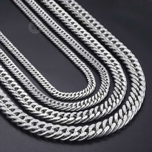 Carregar imagem no visualizador da galeria, 7-15mm Men&#39;s Stainless Steel Necklace Silver Color Curb Cuban Link Chain Necklace Male Collar Fashion Jewelry 18-36&quot; KNM33