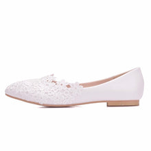 Load image into Gallery viewer, Crystal Queen Ballet Flats White Lace Wedding Shoes Women Slip on Pointed Toe Comfortable Grandmother Boat