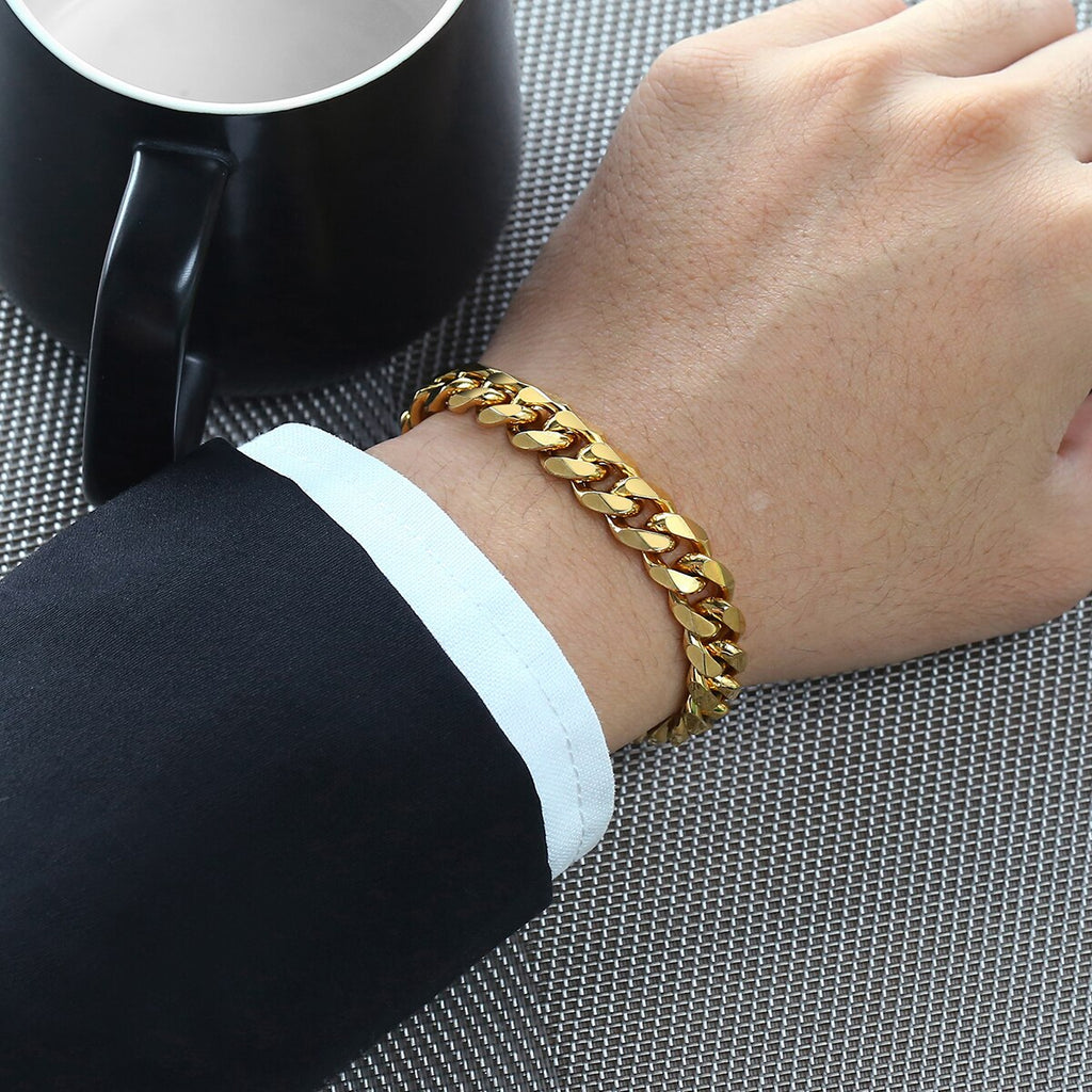 Women's Men's Bracelet Stainless Steel Cuban Link Chain Bracelets Gold Color Silver Color Fashion Wholesale Jewelry KBB10