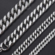 Carregar imagem no visualizador da galeria, 7-15mm Men&#39;s Stainless Steel Necklace Silver Color Curb Cuban Link Chain Necklace Male Collar Fashion Jewelry 18-36&quot; KNM33