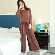 Load image into Gallery viewer, PLUS size home suits women autumn new loose long-sleeved pajamas two-piece set nine-point wide leg pants pijama sleepwear femme