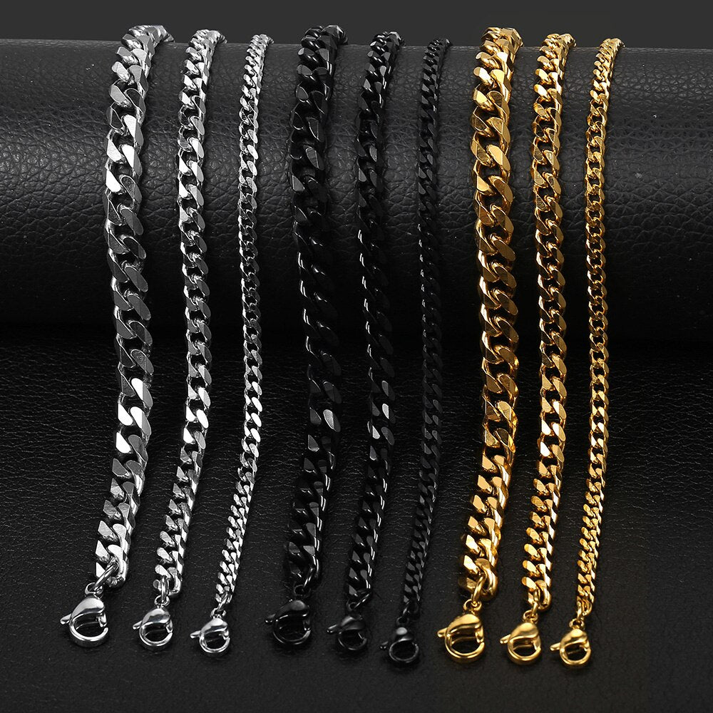 Women's Men's Bracelet Stainless Steel Cuban Link Chain Bracelets Gold Color Silver Color Fashion Wholesale Jewelry KBB10