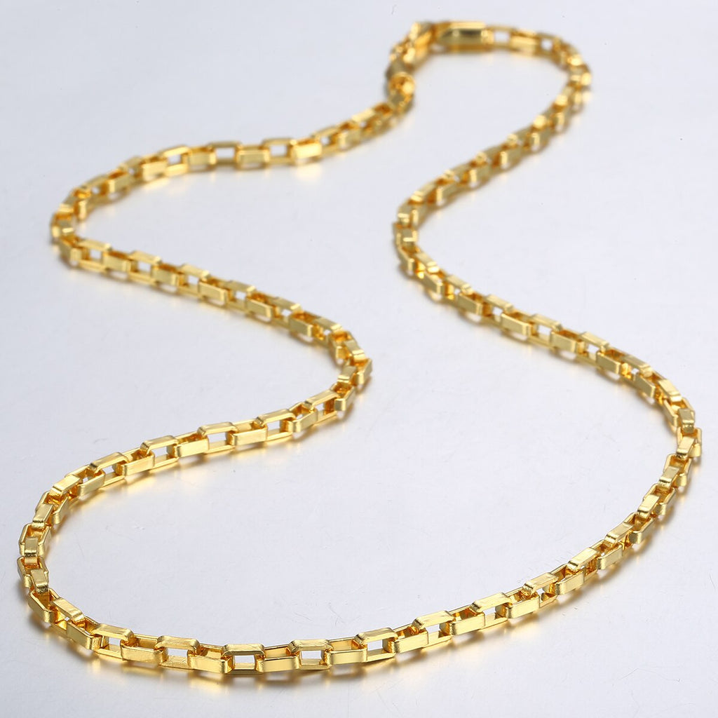 Trendsmax Men's Necklace Gold Color Geometric Open Box Link Chain Male Jewelry Wholesale Dropshipping Gifts 3mm KGN376