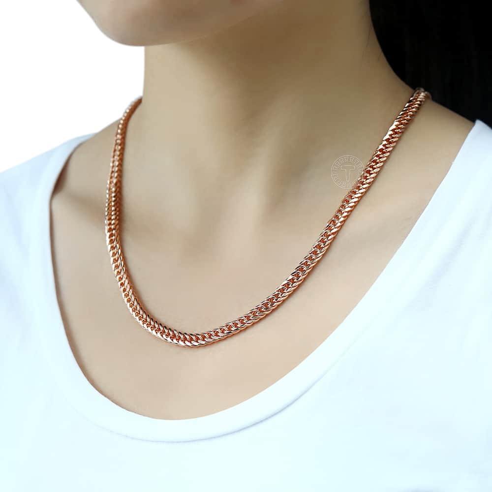5mm Necklace for Women Men 585 Rose Gold Color Curb Cuban Link Chain Necklace Wholesale Jewelry Party Gifts 45cm-60cm GN162