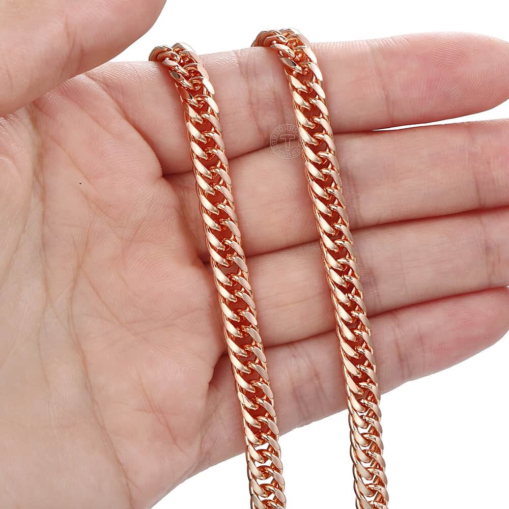 5mm Necklace for Women Men 585 Rose Gold Color Curb Cuban Link Chain Necklace Wholesale Jewelry Party Gifts 45cm-60cm GN162