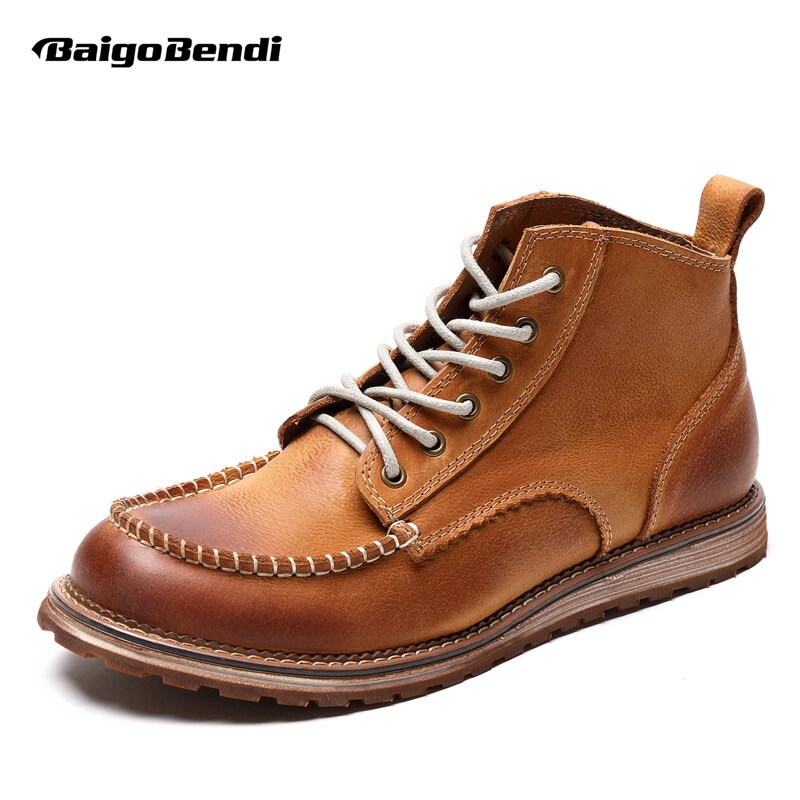 Hight Quailty Men's Genuine Leather Lace Up Round Toe Work Safety Ridding Shoes Super Warm Plush Winter Snow Boots