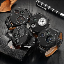 Charger l&#39;image dans la galerie, Oulm Unique Sport Watches Men Luxury Brand Two Time Zone Wristwatch Decorative Compass Male Quartz Watch relogio masculino