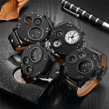 Load image into Gallery viewer, Oulm Unique Sport Watches Men Luxury Brand Two Time Zone Wristwatch Decorative Compass Male Quartz Watch relogio masculino