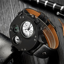 Laden Sie das Bild in den Galerie-Viewer, Oulm Unique Sport Watches Men Luxury Brand Two Time Zone Wristwatch Decorative Compass Male Quartz Watch relogio masculino