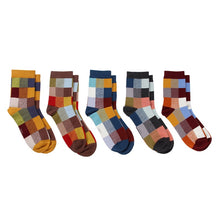 Laden Sie das Bild in den Galerie-Viewer, 5 Pairs/Lot Combed Cotton Men&#39;s Socks Compression Socks Fashion Colorful Square Happy Dress Socks Men Size 39-45