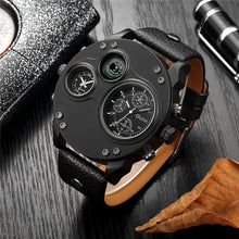 Load image into Gallery viewer, Oulm Unique Sport Watches Men Luxury Brand Two Time Zone Wristwatch Decorative Compass Male Quartz Watch relogio masculino