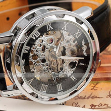Load image into Gallery viewer, 2016 new hot sale skeleton hollow fashion mechanical hand wind men luxury male business leather strap Wrist Watch relogio
