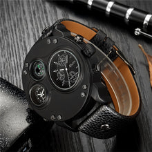 Laden Sie das Bild in den Galerie-Viewer, Oulm Unique Sport Watches Men Luxury Brand Two Time Zone Wristwatch Decorative Compass Male Quartz Watch relogio masculino