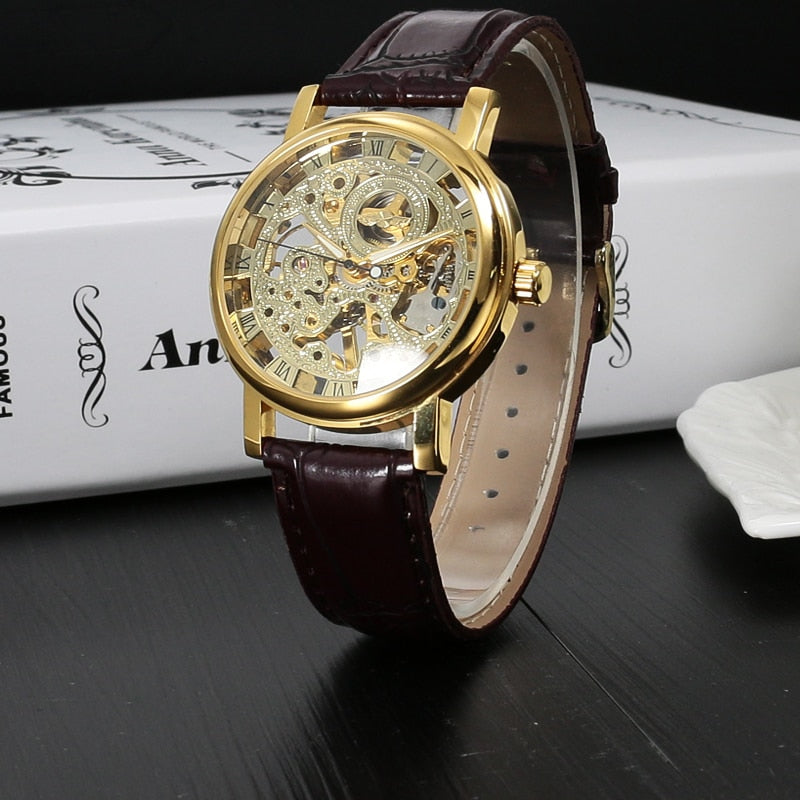 Top Brand Winner Luxury Fashion Casual Stainless Steel Men Mechanical Watch Skeleton Hand Wind Watch For Men Dress Wristwatch