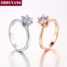 Laden Sie das Bild in den Galerie-Viewer, ZHOUYANG Wedding Ring For Women Rose Gold Color Six Claw Cubic Zirconia Round Cut 1 Carat 6mm Fashion Jewelry R013 R014