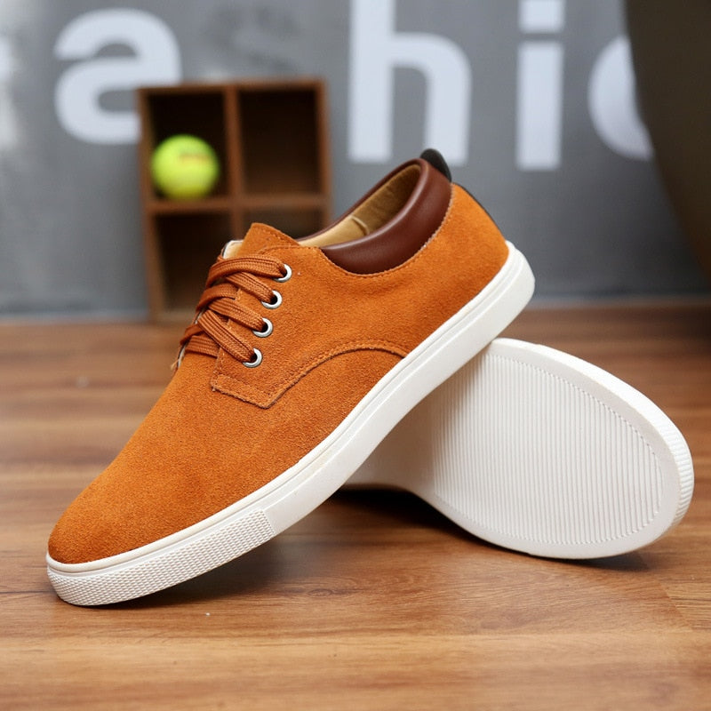 2018 New Fashion Suede Men Flats Shoes Canvas Shoes Male Leather Casual Breathable Shoes Lace-Up Flats Big Size 38-49 Free Ship