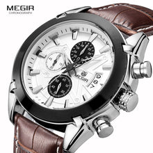 Laden Sie das Bild in den Galerie-Viewer, Megir Leather Watch Men 2019 Top Brand Luxury Quartz Watch Military Chronograph Waterproof Watches reloj relogio masculino 2020