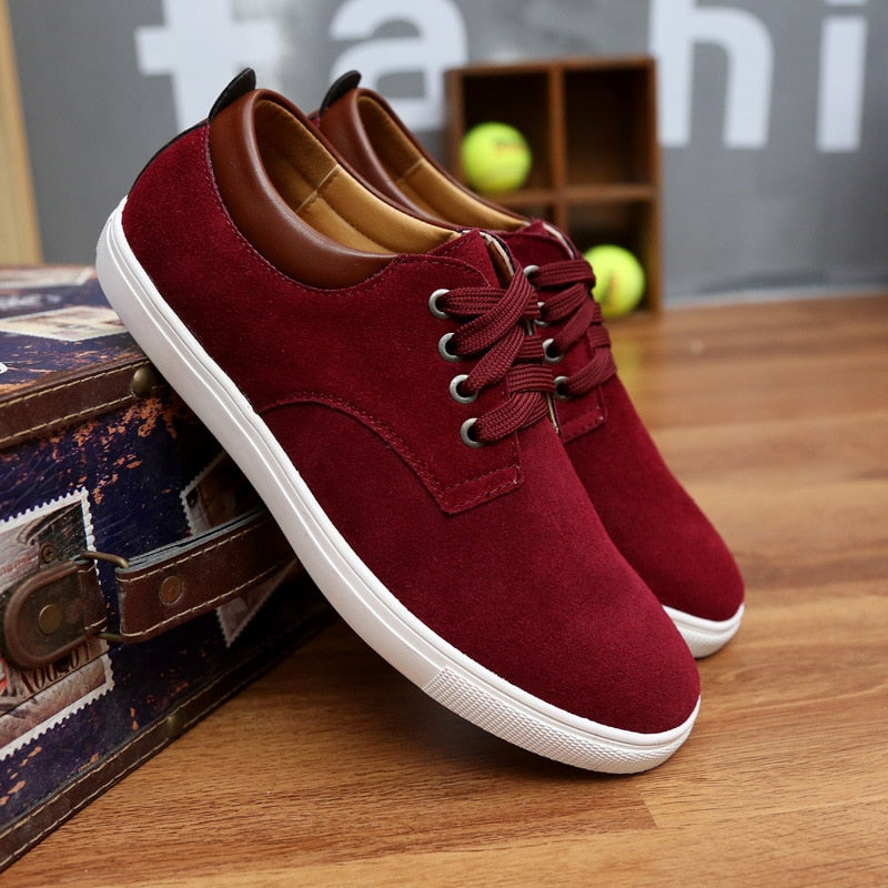 2018 New Fashion Suede Men Flats Shoes Canvas Shoes Male Leather Casual Breathable Shoes Lace-Up Flats Big Size 38-49 Free Ship