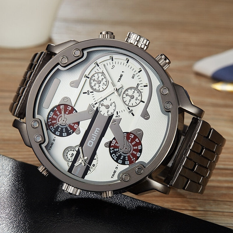 Oulm Male Military Watches Golden Hour Oversized Big Quartz Watch Top Brand Men Full Stainless Steel Wristwatch montre homme