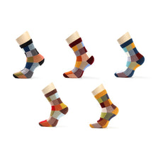 Load image into Gallery viewer, 5 Pairs/Lot Combed Cotton Men&#39;s Socks Compression Socks Fashion Colorful Square Happy Dress Socks Men Size 39-45