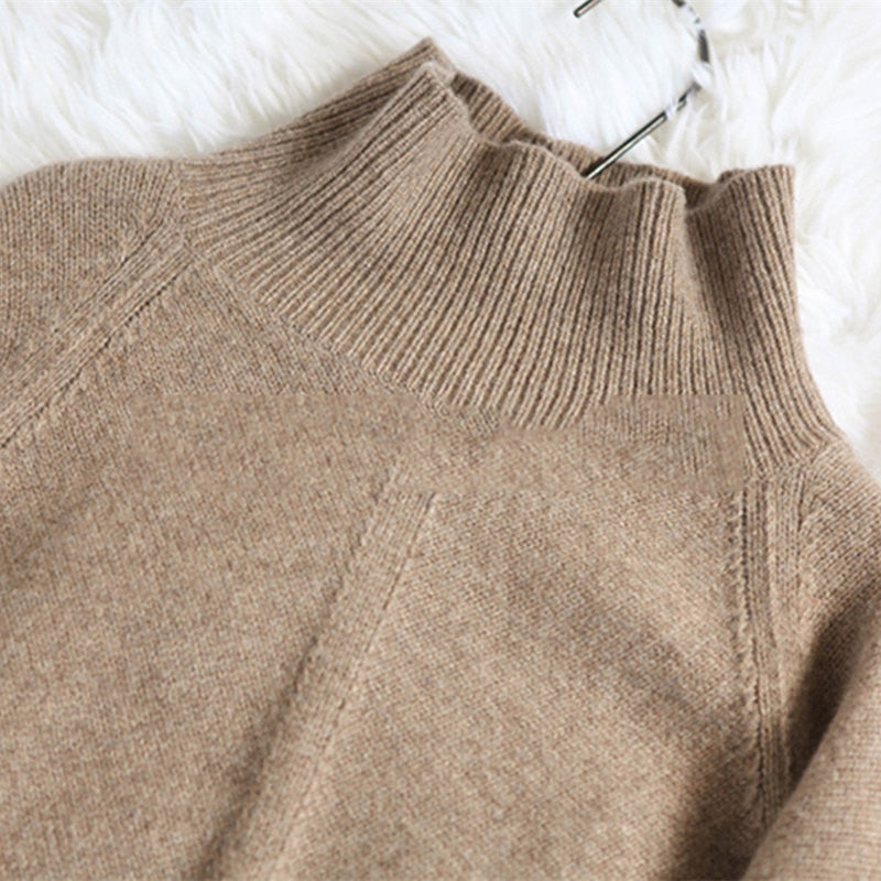 BELIARST Autumn and Winter New Cashmere Sweater Women's High-Necked Pullover Loose Thick Sweater Short Paragraph Knit Shirt