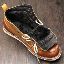 Charger l&#39;image dans la galerie, Hight Quailty Men&#39;s Genuine Leather Lace Up Round Toe Work Safety Ridding Shoes Super Warm Plush Winter Snow Boots