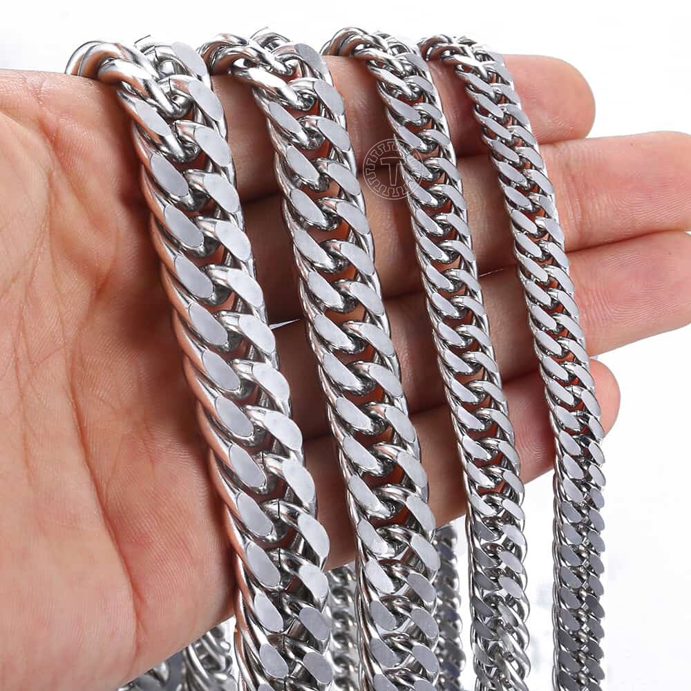 7-15mm Men's Stainless Steel Necklace Silver Color Curb Cuban Link Chain Necklace Male Collar Fashion Jewelry 18-36" KNM33