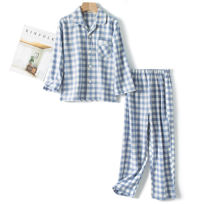 2021 Spring Fall Autumn Winter Boys Girls Button Down Pajamas Childeren Clothing Sets Kids Brushed Finish Cotton Plaid Homewear