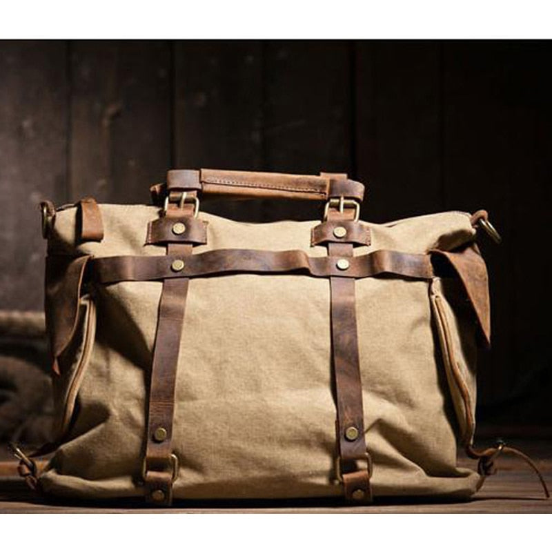 Vintage Military Canvas Leather Men Shoulder Bag  Crossbody Bag Tote Handbag Men Canvas Messenger Bag  Leisure male