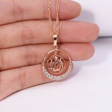 Load image into Gallery viewer, MxGxFam Gold color 18 K Islamic Allah Pendant Necklace Jewelry with 45cm Matching Chain.