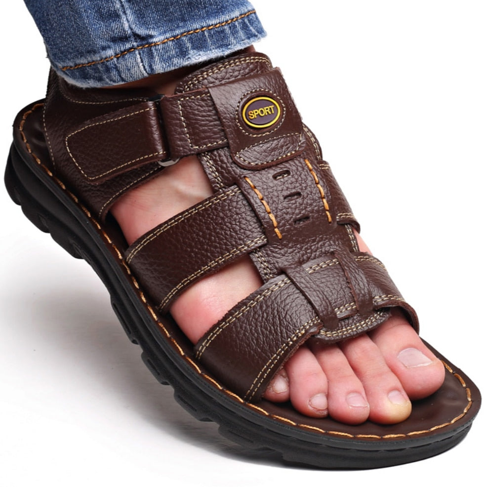 2023 Summer Men Shoes Genuine Leather Sandals Outdoor Casual Sandalias Hombre For Beach Shoes Hollow Chaussure Zapatillas