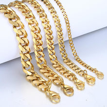 Laden Sie das Bild in den Galerie-Viewer, 3-11mm Black Stainless Steel Bracelet for Men Women Gold Color Cuban Link Bracelet Wholesale Jewelry 7-11 Inch Gifts KBB4
