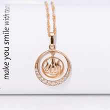 Load image into Gallery viewer, MxGxFam Gold color 18 K Islamic Allah Pendant Necklace Jewelry with 45cm Matching Chain.