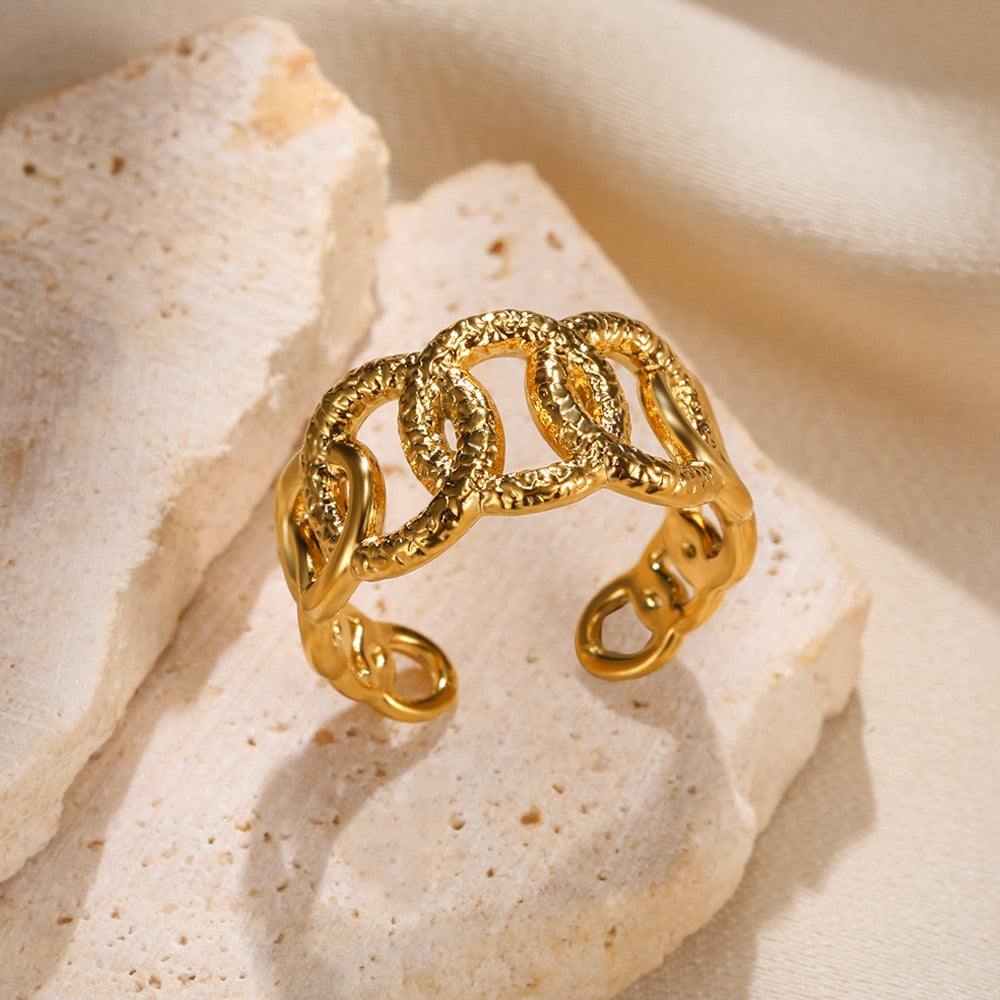 Stainless Steel Rings For Women Men Gold Color Engagement Wedding Wide Ring Trendy Vintage Geometric Jewelry Gift Free Shipping