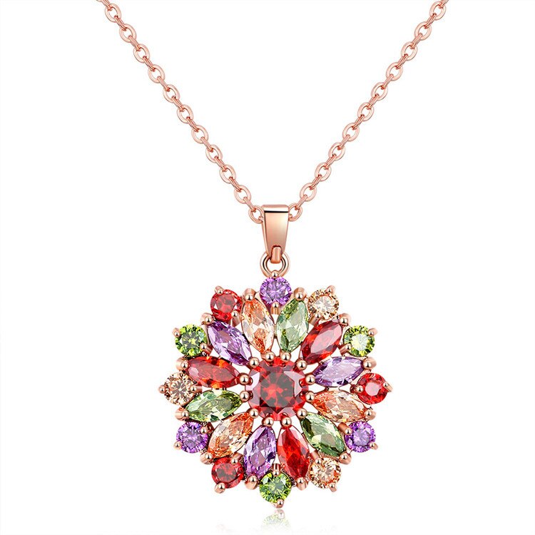 DN6 New Trend Simple Candy Colored Crystal Rainbow Zircon Necklace for Women Fashion Jewelry