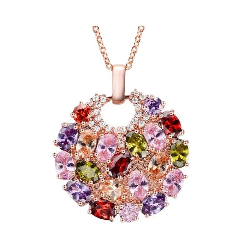 DN6 New Trend Simple Candy Colored Crystal Rainbow Zircon Necklace for Women Fashion Jewelry